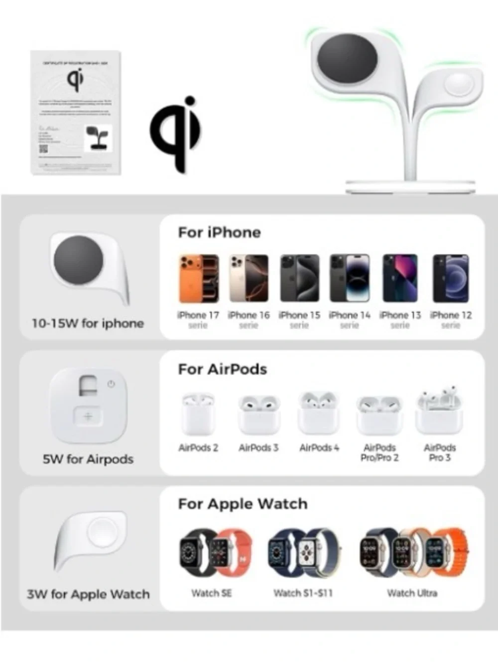 APPLE DEVICES 3 IN 1 MAGSAFE WIRELESS CHARGING STATION YM-UD22 NIGHT LIGHT